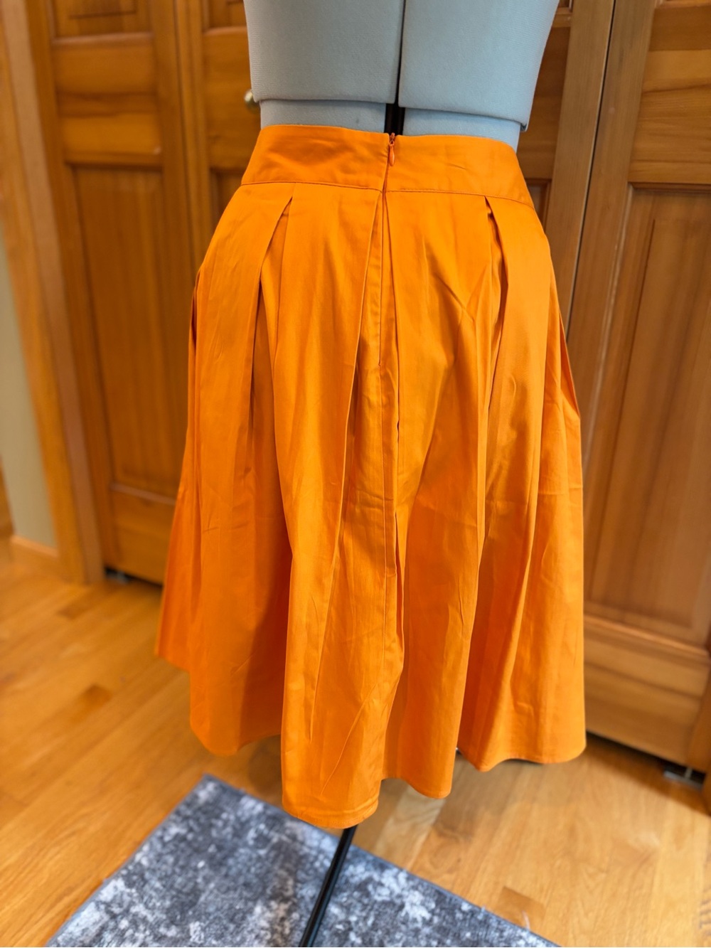 Vibrant Orange Box-Pleated Midi A-Line Skirt with Pockets - Size XXXL